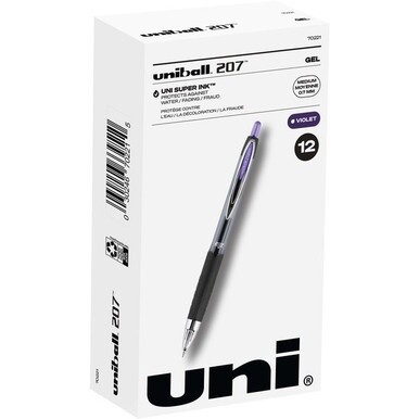 uniball&amp;trade; 207 Gel Pen - Medium Pen Point - 0.7 mm Pen Point Size - Refillable - Retractable - Violet Gel-based Ink - Translucent Barrel - 1 Dozen