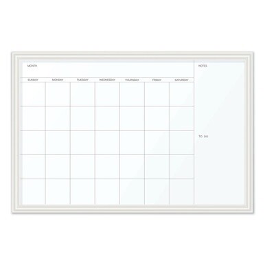 Magnetic Dry Erase Calendar with Decor Frame, One Month, 30 x 20, White Surface, White Wood Frame