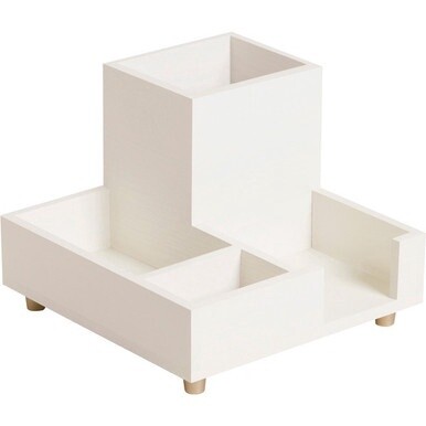 U Brands Juliet Collection Compartment Cup - 4 Compartment(s) - 4.5" Height x 6" Width x 6" DepthDesktop, Tabletop - White - Pine Wood, Brass - 1 Each