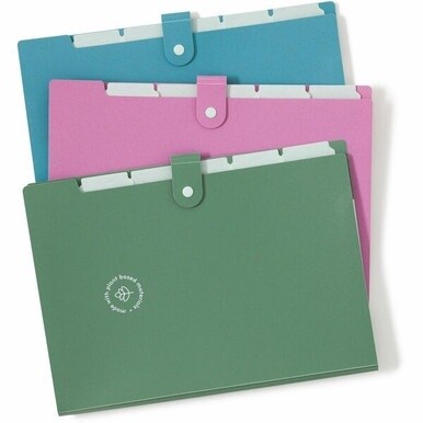 U Brands U-Eco 1/6 Tab Cut Letter Organizer Folder - 6&quot; Expansion - 6 Pocket(s) - Polyethylene - Assorted - 0% Recycled - 3 / Pack
