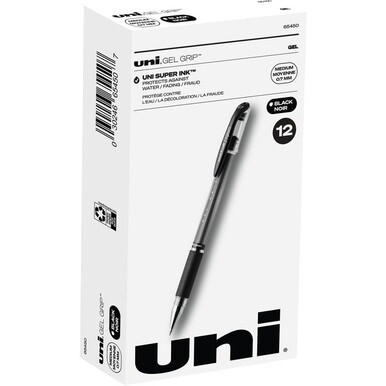uniball&amp;trade; Gel Grip Pens - Medium Pen Point - 0.7 mm Pen Point Size - Black Gel-based Ink - 1 Dozen