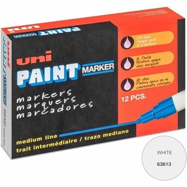 uni&amp;reg; uni-Paint PX-20 Oil-Based Marker - Medium Marker Point - White Oil Based Ink - White Barrel - 1 Dozen