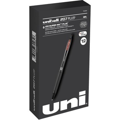 uniball&amp;trade; 207 Plus+ Gel Pen - Medium Pen Point - 0.7 mm Pen Point Size - Retractable - Red Gel-based, Nanofiber Ink Ink - Black Metal Barrel - 1 / Dozen