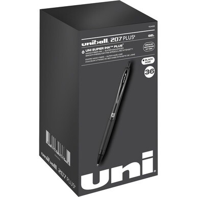 uniball&amp;trade; 207 Plus+ Gel Pen - Medium Pen Point - 0.7 mm Pen Point Size - Retractable - Black Gel-based, Nanofiber Ink Ink - Black Metal Barrel - 36 / Box