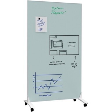U Brands Double Sided Magnetic Glass Dry-Erase Mobile Floor Easel, 72" X 42" - Tempered Glass - Rectangle - Vertical - Floor Standing - Assembly Required - 1 Each