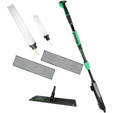 Unger Excella Floor Cleaning Straight Kit - For Floor - Ergonomic, Portable, Washable, Reusable, Handle - MicroFiber - 1 Carton - Green, Black