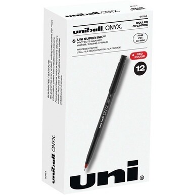 uniball&amp;trade; Onyx Rollerball Pens - Fine Pen Point - 0.7 mm Pen Point Size - Red - Metal Tip - 1 Dozen