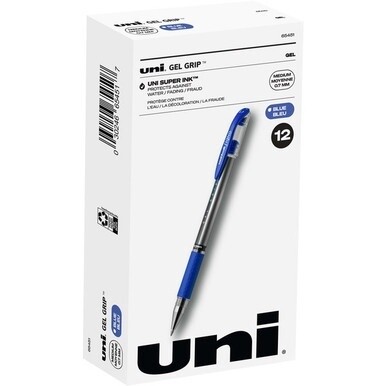 uniball&amp;trade; Gel Grip Pens - Medium Pen Point - 0.7 mm Pen Point Size - Blue Gel-based Ink - 1 Dozen