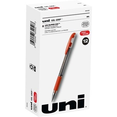 uniball&amp;trade; Gel Grip Pens - Medium Pen Point - 0.7 mm Pen Point Size - Red Gel-based Ink - 1 Dozen