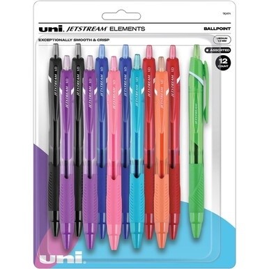 uni&amp;reg; Jetstream Elements Ballpoint Pen - Medium Pen Point - 1 mm Pen Point Size - Retractable - Black, Red, Blue, Light Blue, Orange, Violet, Pink, Lime - 12 / Pack
