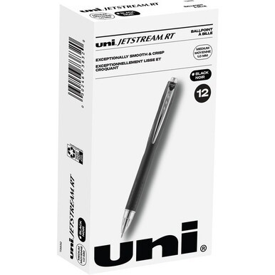 uni&amp;reg; Jetstream RT Ballpoint Pen - Medium Pen Point - 1 mm Pen Point Size - Retractable - Black Pigment-based Ink - 1 Dozen