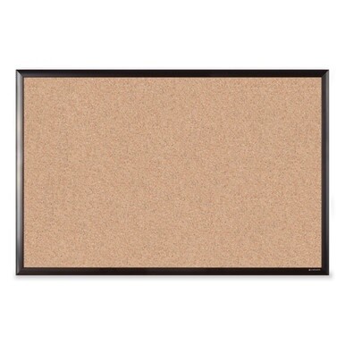 Cork Bulletin Board with Black Aluminum Frame, 35 x 23, Tan Surface