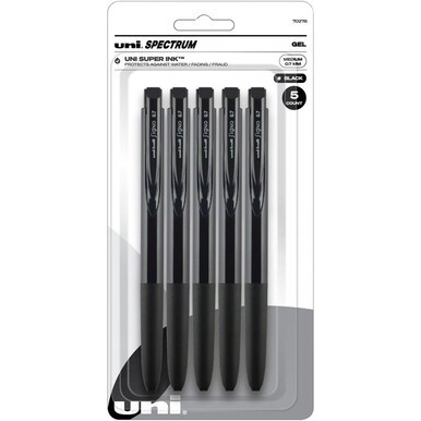 uni&amp;reg; Spectrum Gel Pen - Medium Pen Point - 0.7 mm Pen Point Size - Refillable - Retractable - Multicolor Pigment-based, Gel-based Ink - Black Plastic, Rubberized Barrel - 5 / Pack