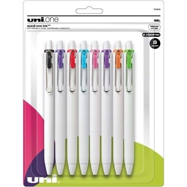 uniball&amp;trade; UB One Gel Pens - Medium Pen Point - 0.7 mm Pen Point Size - Retractable - Assorted Pigment-based, Gel-based Ink - White Barrel - 8 / Pack