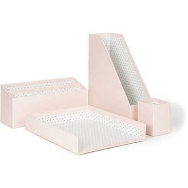 U Brands 4 Piece Desk Organization Kit - 4.1&quot; Height x 9.8&quot; Width12&quot; Length%Desktop - Sturdy, Lightweight - Blush - Chipboard, Paper - 1 Each
