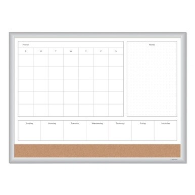 4N1 Magnetic Dry Erase Combo Board, 23 x 17, Tan/White Surface, Silver Aluminum Frame