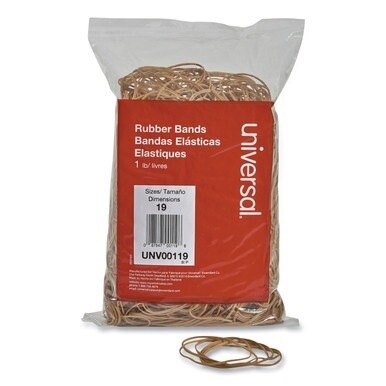 Rubber Bands, Size 19, 0.04&quot; Gauge, Beige, 1 lb Bag, 1,240/Pack