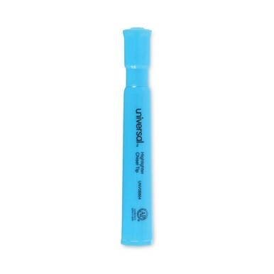 Desk Highlighters, Fluorescent Blue Ink, Chisel Tip, Blue Barrel, Dozen
