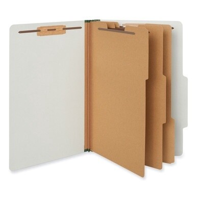 Eight-Section Pressboard Classification Folders, 3&quot; Expansion, 3 Dividers, 8 Fasteners, Legal Size, Gray Exterior, 10/Box
