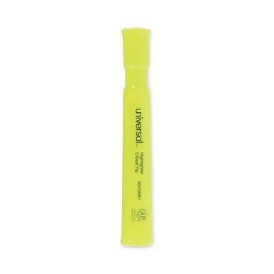 Desk Highlighters, Fluorescent Yellow Ink, Chisel Tip, Yellow Barrel, Dozen
