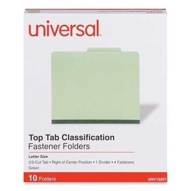 Four-Section Pressboard Classification Folders, 2&quot; Expansion, 1 Divider, 4 Fasteners, Letter Size, Green Exterior, 10/Box