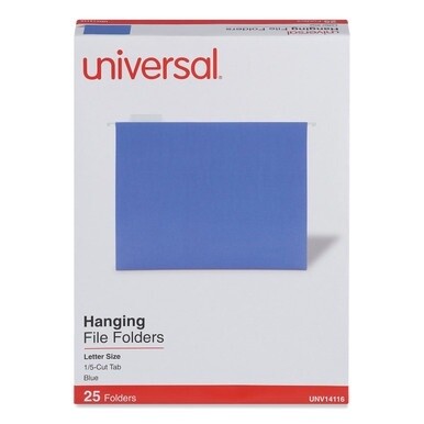 Deluxe Bright Color Hanging File Folders, Letter Size, 1/5-Cut Tabs, Blue, 25/Box