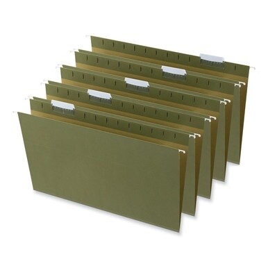 Box Bottom Hanging File Folders, 1&quot; Capacity, Legal Size, 1/5-Cut Tabs, Standard Green, 25/Box