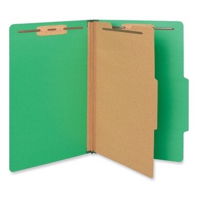Bright Colored Pressboard Classification Folders, 2&quot; Expansion, 1 Divider, 4 Fasteners, Legal Size, Emerald Green, 10/Box