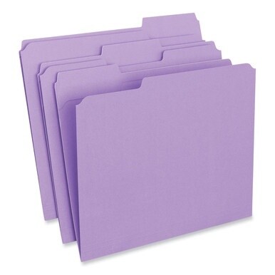 Reinforced Top-Tab File Folders, 1/3-Cut Tabs: Assorted, Letter Size, 1&quot; Expansion, Violet, 100/Box