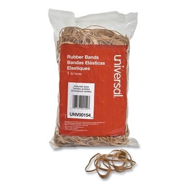 Rubber Bands, Size 54 (Assorted), Assorted Gauges, Beige, 1 lb Box