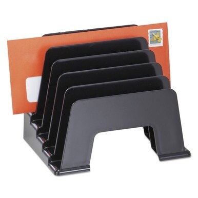 Recycled Plastic Incline Sorter, 5 Sections, DL to A5 Size Files, 8&quot; x 5.5&quot; x 6&quot;, Black