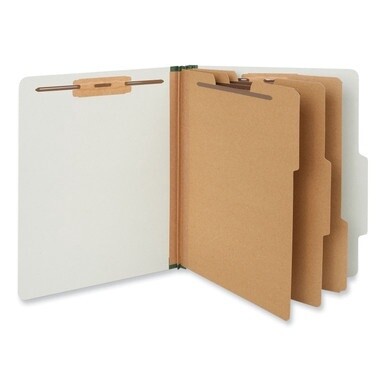Eight-Section Pressboard Classification Folders, 3&quot; Expansion, 3 Dividers, 8 Fasteners, Letter Size, Gray Exterior, 10/Box