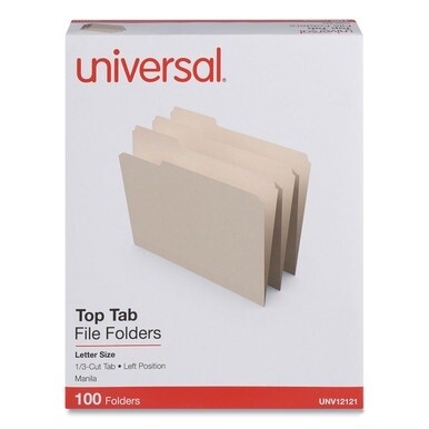 Top Tab File Folders, 1/3-Cut Tabs: Left Position, Letter Size, 0.75&quot; Expansion, Manila, 100/Box