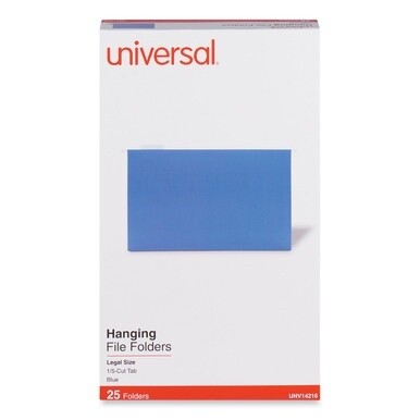 Deluxe Bright Color Hanging File Folders, Legal Size, 1/5-Cut Tabs, Blue, 25/Box