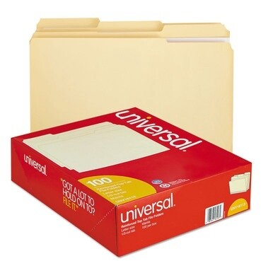 Double-Ply Top Tab Manila File Folders, 1/3-Cut Tabs: Assorted, Letter Size, 0.75&quot; Expansion, Manila, 100/Box