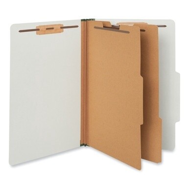 Six-Section Pressboard Classification Folders, 2&quot; Expansion, 2 Dividers, 6 Fasteners, Legal Size, Gray Exterior, 10/Box