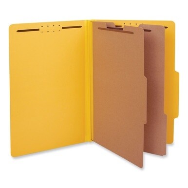 Bright Colored Pressboard Classification Folders, 2&quot; Expansion, 2 Dividers, 6 Fasteners, Legal Size, Yellow Exterior, 10/Box