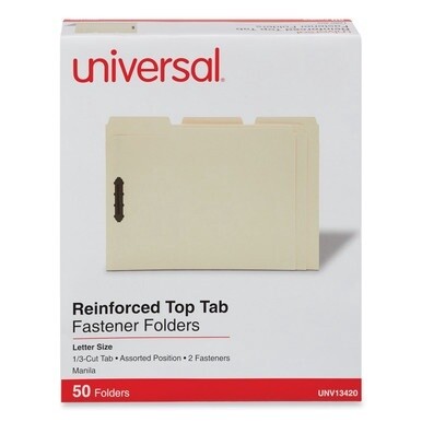 Deluxe Reinforced Top Tab Fastener Folders, 0.75&quot; Expansion, 2 Fasteners, Letter Size, Manila Exterior, 50/Box
