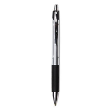 Comfort Grip Ballpoint Pen, Retractable, Medium 1 mm, Black Ink, Silver/Black Barrel, Dozen