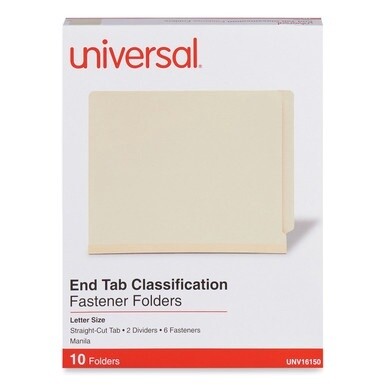 Six-Section Manila End Tab Classification Folders, 2&quot; Expansion, 2 Dividers, 6 Fasteners, Letter Size, Manila, 10/Box