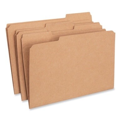 Reinforced Kraft Top Tab File Folders, 1/3-Cut Tabs: Assorted, Legal Size, 0.75" Expansion, Brown, 100/Box