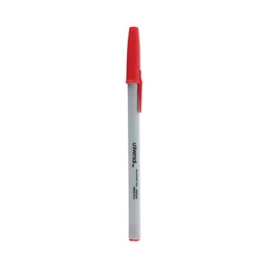 Ballpoint Pen, Stick, Medium 1 mm, Red Ink, Gray/Red Barrel, Dozen