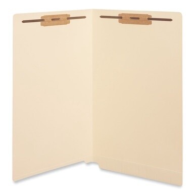 Reinforced End Tab Fastener Folders, 0.75" Expansion, 2 Fasteners, Legal Size, Manila Exterior, 50/Box