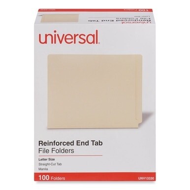 Deluxe Reinforced End Tab Folders, Straight Tabs, Letter Size, 0.75&quot; Expansion, Manila, 100/Box