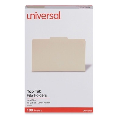 Top Tab File Folders, 1/3-Cut Tabs: Center Position, Legal Size, 0.75&quot; Expansion, Manila, 100/Box