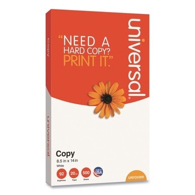 Legal Size Copy Paper, 92 Bright, 20 lb Bond Weight, 8.5 x 14, White, 500 Sheets/Ream
