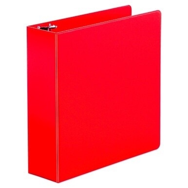 Economy Non-View Round Ring Binder, 3 Rings, 3&quot; Capacity, 11 x 8.5, Red