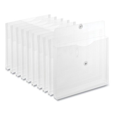Side Opening Poly Envelopes, 1&quot; Expansion, Letter Size, Clear, 10/Pack
