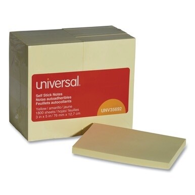 Self-Stick Note Pad Value Pack, 3&quot; x 5&quot;, Yellow, 100 Sheets/Pad, 18 Pads/Pack