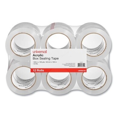 Deluxe General-Purpose Acrylic Box Sealing Tape, 3&quot; Core, 1.88&quot; x 109 yds, Clear, 12/Pack